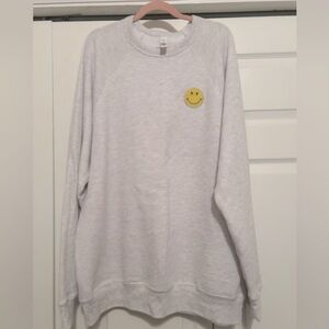 Bella Canvas White Sweatshirt with Yellow Smiley